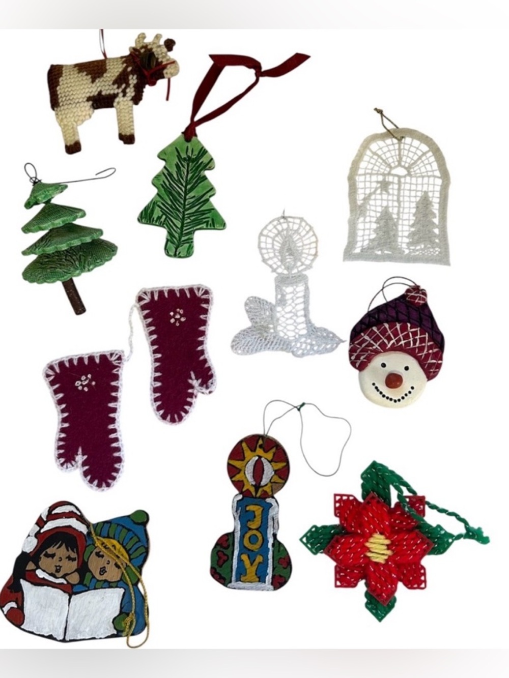 HANDMADE CHRISTMAS TREE ORNAMENT BUNDLE ASSORTED LACE WOODEN CERAMIC